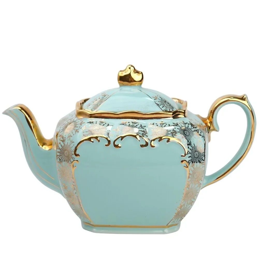 Rare SADLER Cube Teapot GREEN Gold Gilt Filigree Made in England #2085